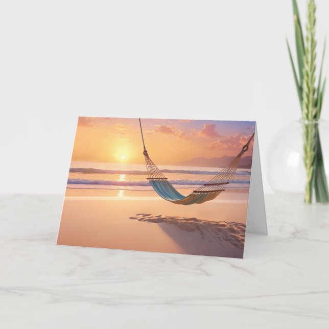 Hammock på stranden vid Sunset Kort (Framsida)