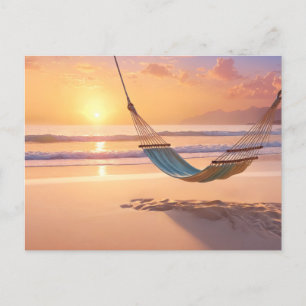 Hammock på stranden vid Sunset Vykort