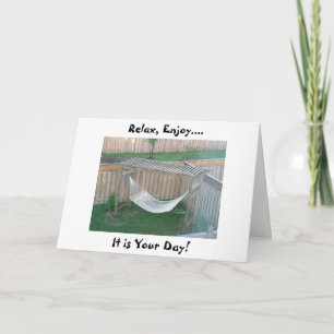 HAMMOCK SÄGER RELAX ENJOY / GRATTIS PÅ FÖDELSEDAGE KORT