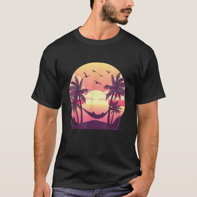 Hammock Summer Vibes Sunset Beach Handflatan Tropi T Shirt (Framsida)