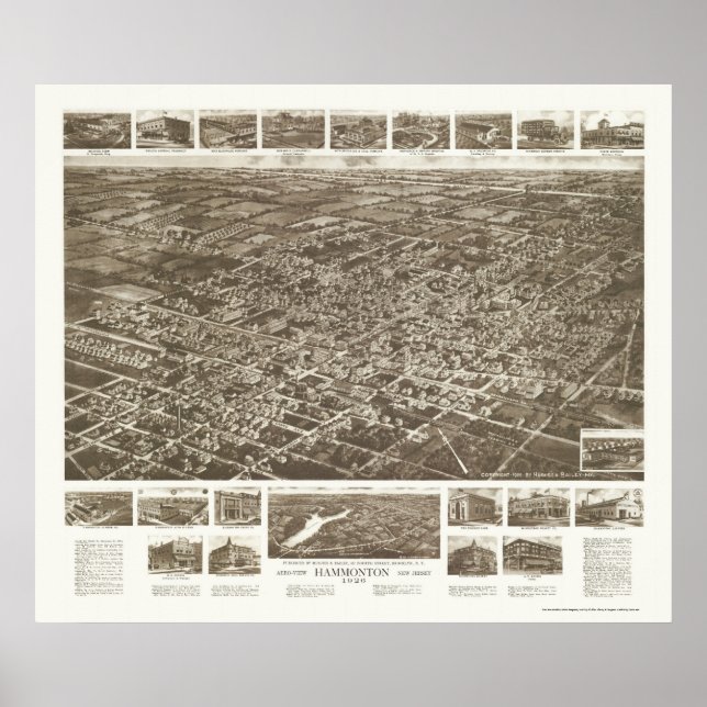 Hammonton, NJ Panoramic Karta - 1926 Poster (Framsidan)