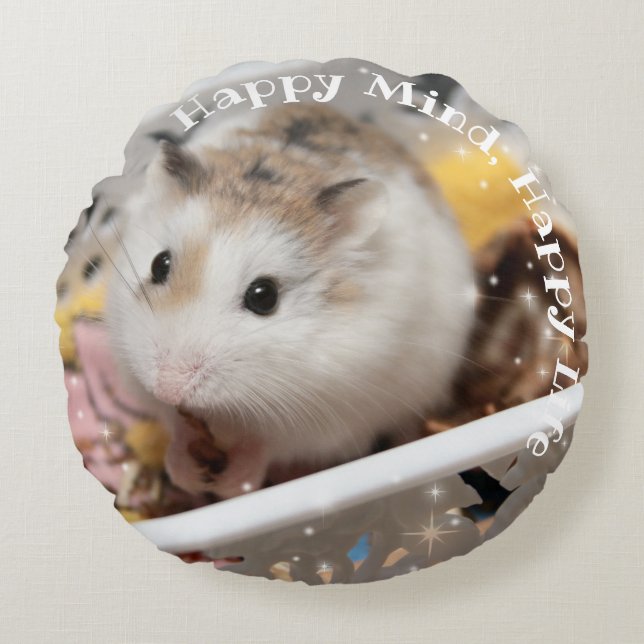 Hammyville - Cute Lycklig Hamster Rund Kudde (Framsidan)