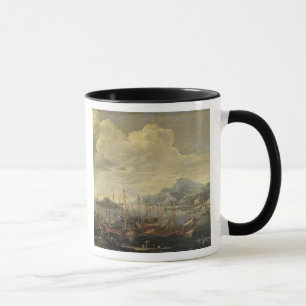 Hamn med fyren och frakter (olja på kanfas) mugg