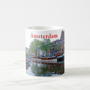 Hamn på kanalen i Amsterdam Kaffemugg
