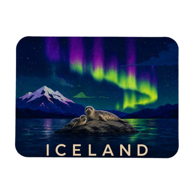 Hamnar Sälar Under Aurora Island Flexibel Magnet (Horisontell)