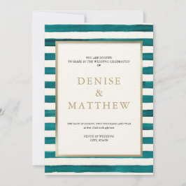 Hamnbandsblå akvarellrand & guldtextning  inbjudningar