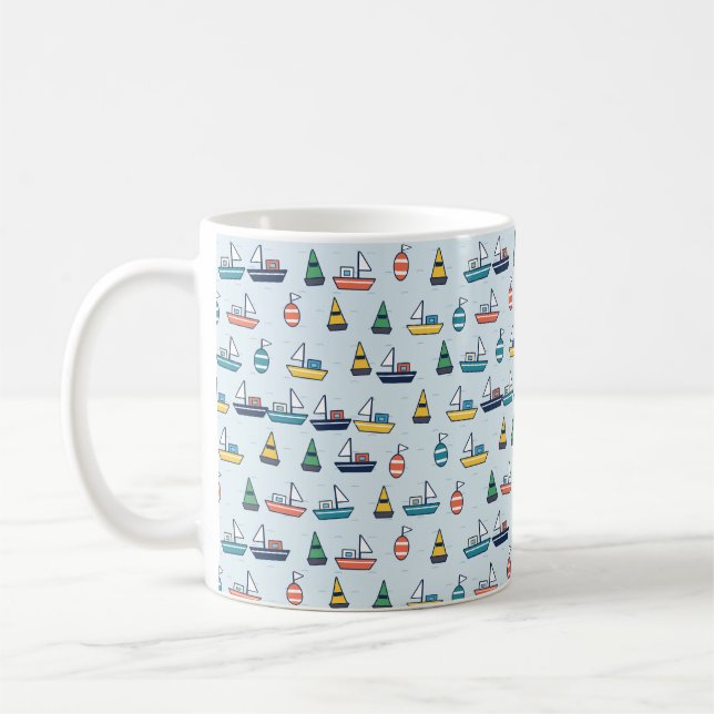 Hamnbåtar och Boj Mönster Kaffemugg (Vänster)