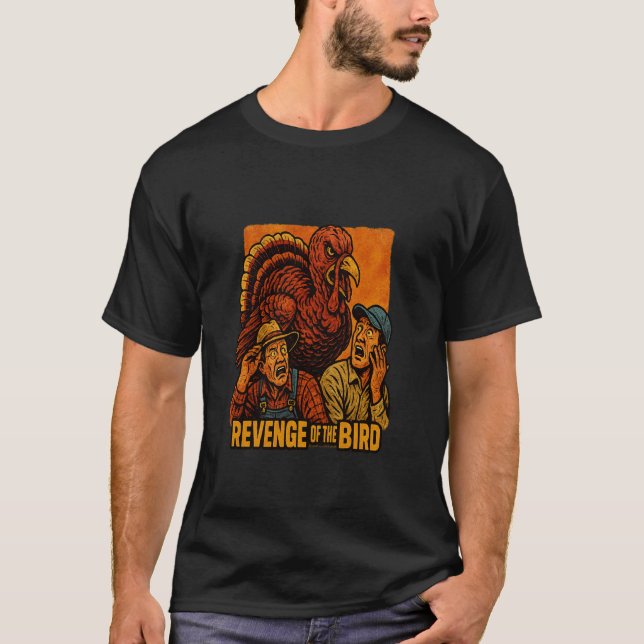 Hämnd för fågel Retro Halloween T Shirt (Framsida)