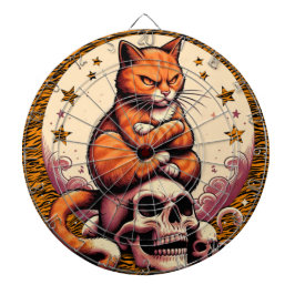 Hämndlysten orange katt, dödskallar och måne darttavla