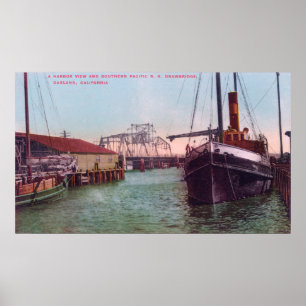 Hamnen beskådar av SP RR DrawbridgeOakland, CA Poster