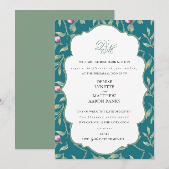 Hamnen Blå och Basil Grön Övningsmiddag Inbjudningar (Fram/baksida)