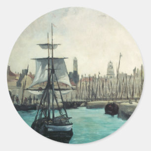 Hamnen i Calais av Manet, Vintage Impressionism Ko Runt Klistermärke