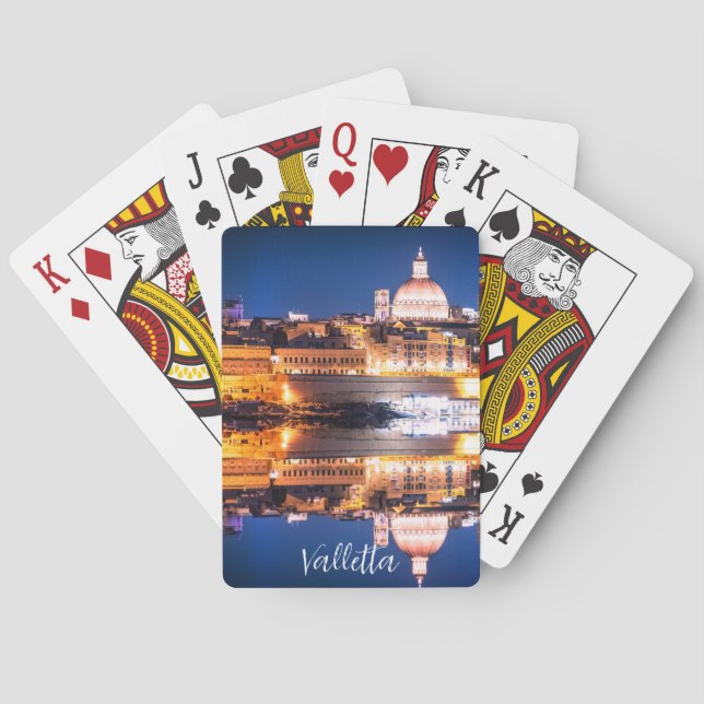 Hamnen i den gamla staden Valletta på natten Casinokort (Baksidan)