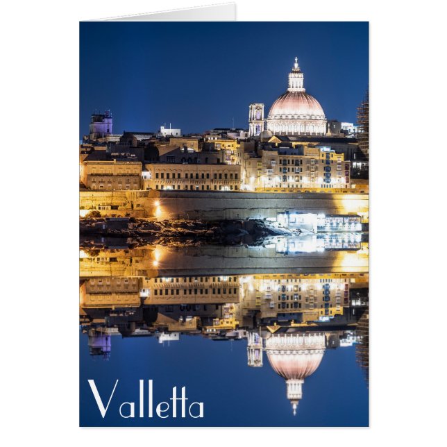 Hamnen i den gamla staden Valletta på natten Hälsningskort (Framsidan)