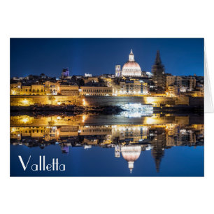 Hamnen i den gamla staden Valletta på natten Hälsningskort