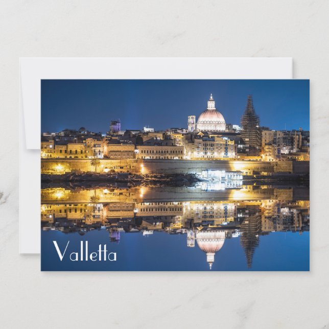 Hamnen i den gamla staden Valletta på natten Postc (Framsida)