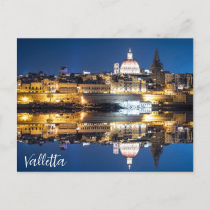 Hamnen i den gamla staden Valletta på natten Vykort