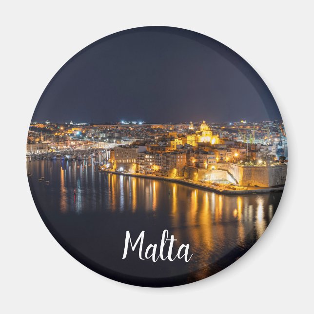 Hamnen i Malta belyses nattetid Magnet (Framsidan)