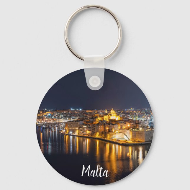 Hamnen i Malta belyses nattetid Nyckelring (Framsida)
