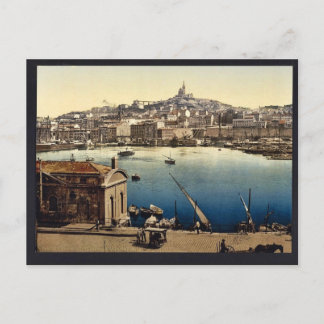 Hamnen, Marseilles, Frankrike vintage Photochrom Vykort