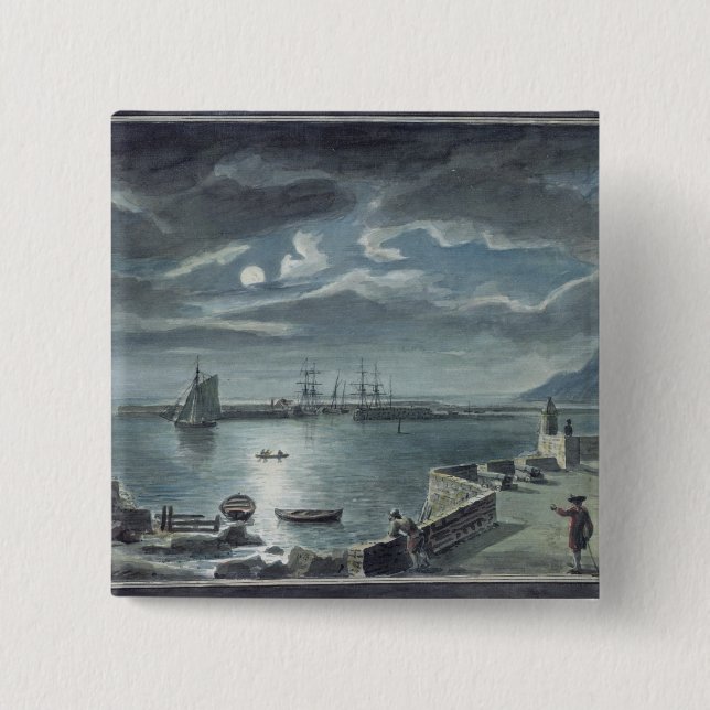 Hamnen och Cobben, Lyme Regis vid månsken Knapp (Framsida)