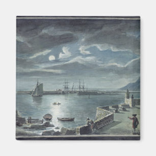 Hamnen och Cobben, Lyme Regis vid månsken Magnet