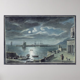 Hamnen och Cobben, Lyme Regis vid månsken Poster