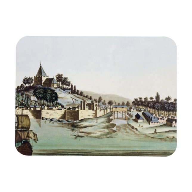 Hamnen och staden Malacca, Malaysia, illustrati Magnet (Horisontell)
