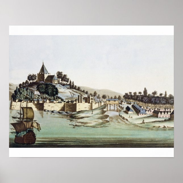 Hamnen och staden Malacca, Malaysia, illustrati Poster (Framsidan)