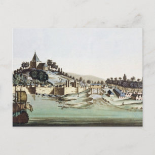 Hamnen och staden Malacca, Malaysia, illustrati Vykort