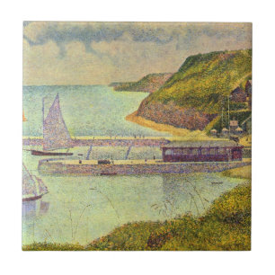 Hamnen Port-en-Bessin högvatten av Georges Seurat Kakelplatta