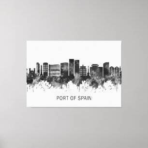 Hamnen Trinidad och Tobago Skyline BW Canvastryck