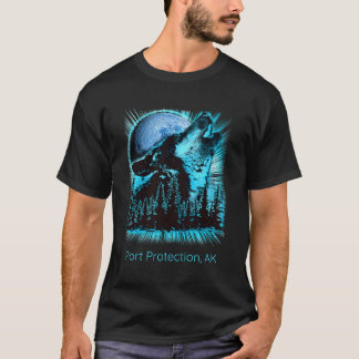 Hamnskydd Alaska Howling Varg Måne Forest Na T Shirt