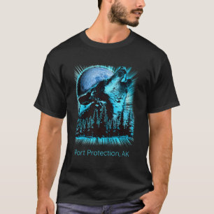 Hamnskydd Alaska Howling Varg Måne Forest Na T Shirt