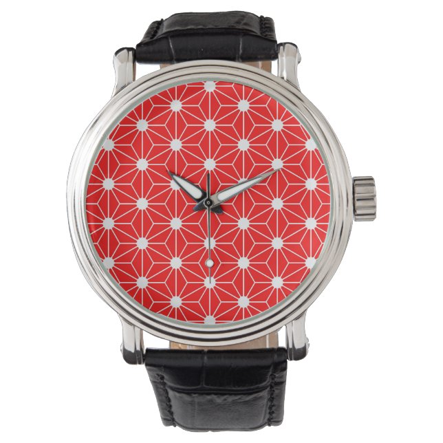 Hampp Löv Asanoha japan mönster traditionell rödge Armbandsur (Framsida)