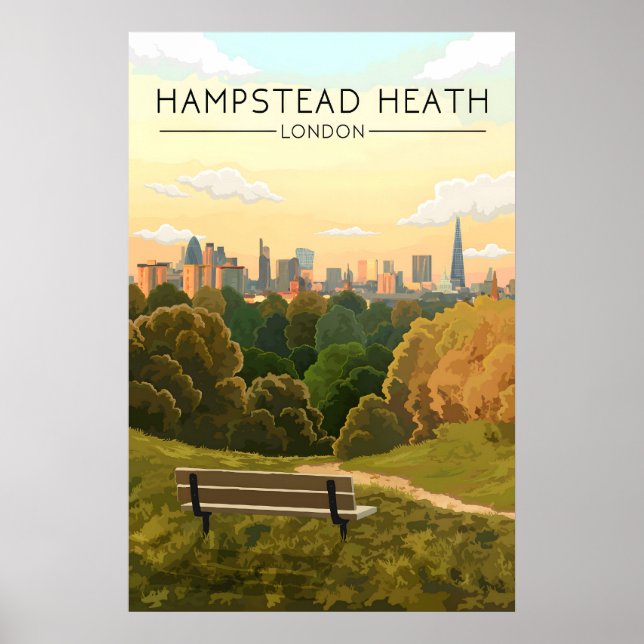 Hampstead Heath London Skyline Travel Poster (Framsidan)