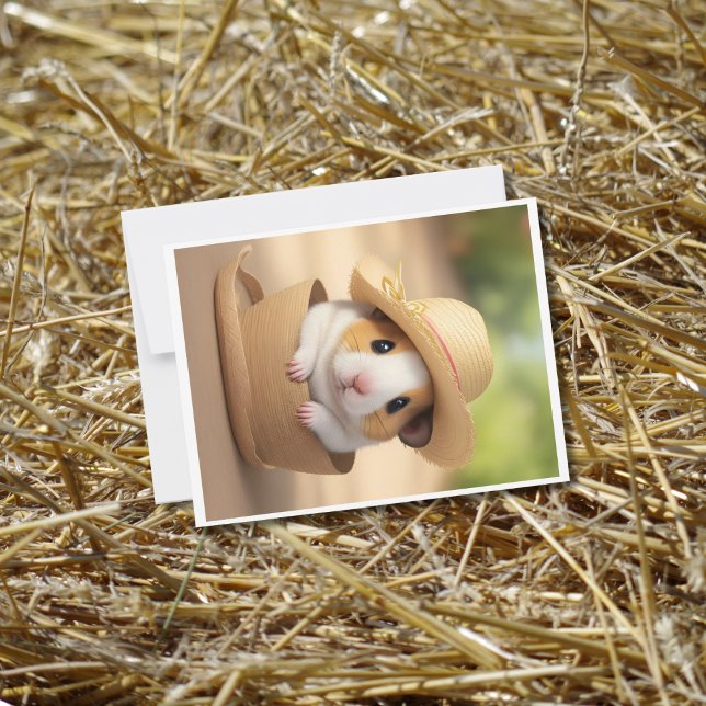 Hampster med halmhatt inuti hatt vykort (Skapare uppladdad)