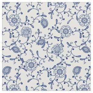 Hampton Aesthetic Blue White Blommigt Boho Mönster Tyg