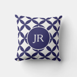 Hampton Blue och White Geometric Circle Mönster Kudde