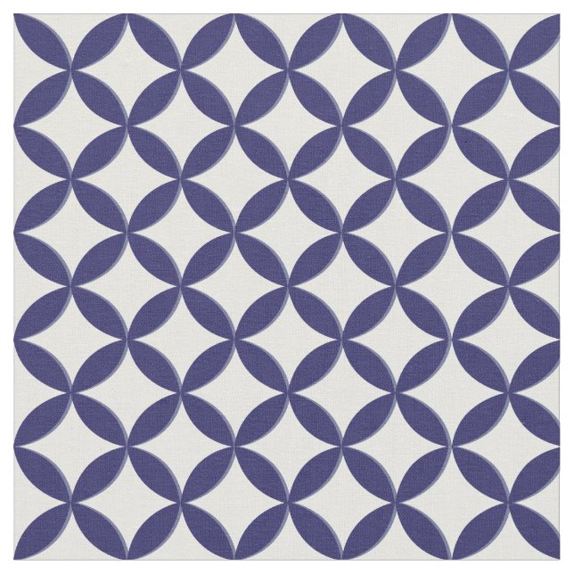 Hampton Blue och White Geometric Circle Patternate Tyg (Närbild)