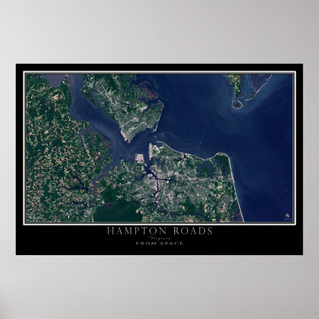 Hampton Roads Virginia från Space Satellite Karta Poster (Framsidan)