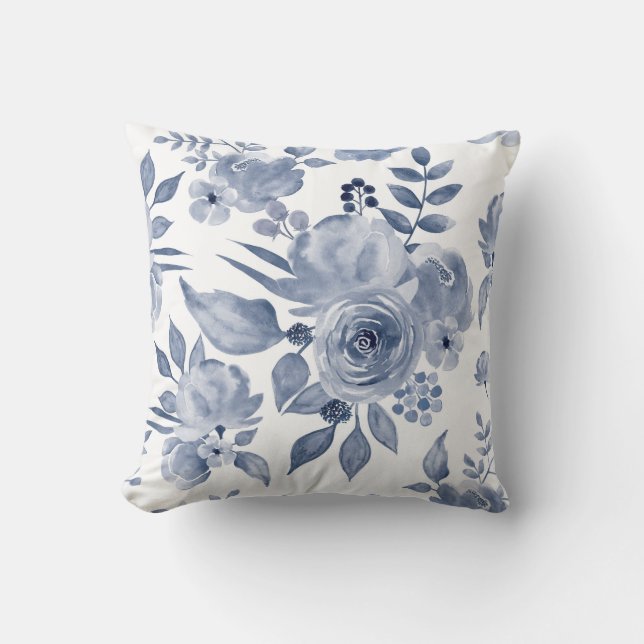 Hampton Stil Blommigt Cushion Navy Blue Kudde (Framsida)