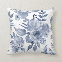Hampton Stil Blommigt Cushion Navy Blue