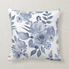 Hampton Stil Blommigt Cushion Navy Blue Kudde