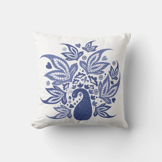 Hampton Stil Blue och White Bohemian Peacock Kudde (Framsida)