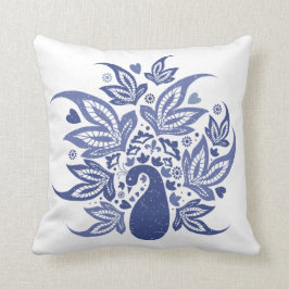 Hampton Stil Blue och White Bohemian Peacock Kudde