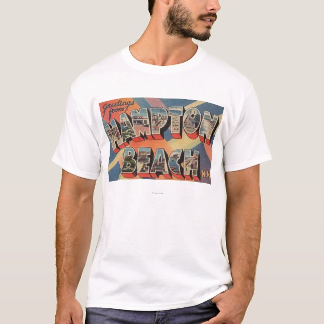 Hampton strand, New Hampshire - stort brev Tee Shirt (Framsida)