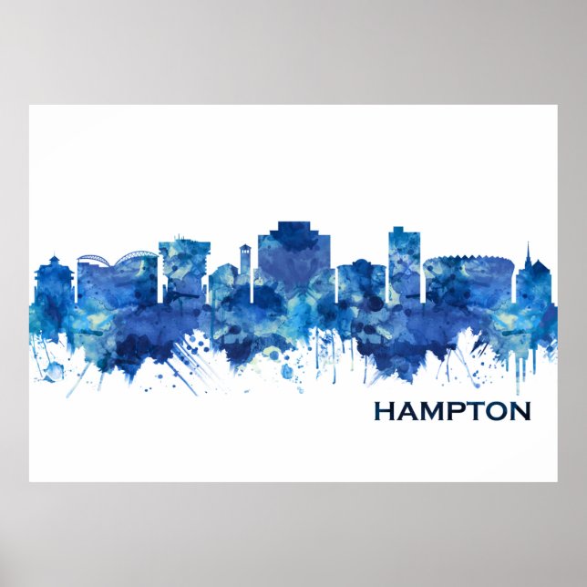 Hampton Virginia Skyline Blue Poster (Framsidan)