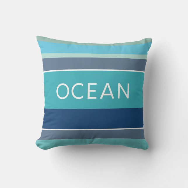 Hamptons Beach House Ocean Blue Stripe Kudde (Framsida)