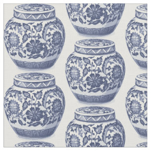 Hamptons Blue and White Ginger Burk Vas Mönster Tyg